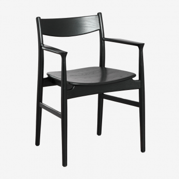 Dining Chair With Armrests In Oak Wood Mireita Plain Black - Sklum