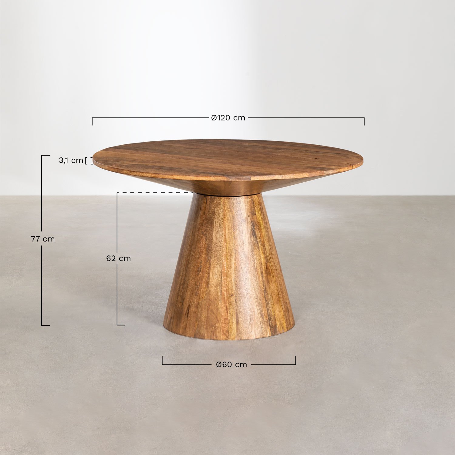 Weymar round mango wood dining table, MEASURES