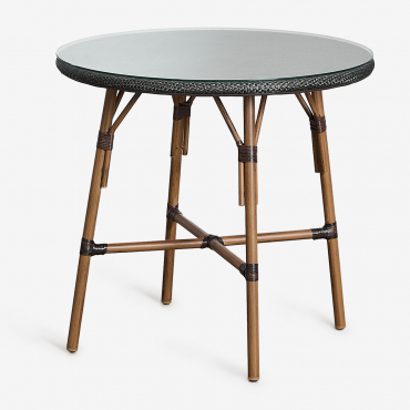 Round Garden Table Ø80 Cm In Aluminum And Synthetic Rattan Brielle Bistro Brown Coffee - Sklum