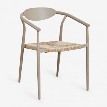 Pack Of 4 Stackable Garden Chairs With Armrests In Aluminium And Synthetic Rattan Marsha Brown Moka - Sklum