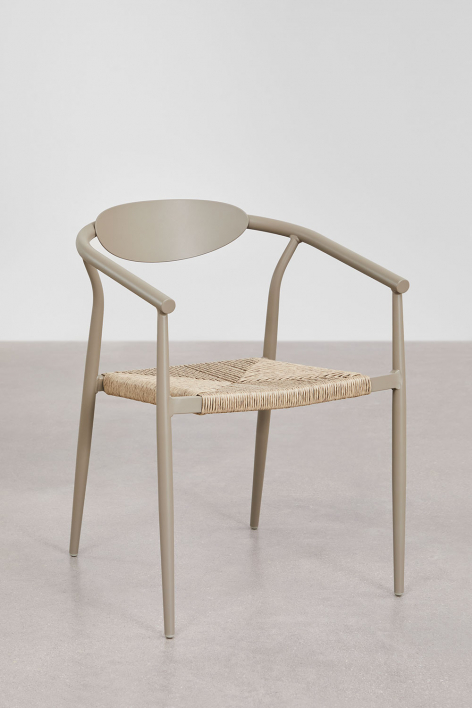 Set of 4 stackable dining chairs with armrests in aluminum and synthetic rattan Marsha - Moka Brown