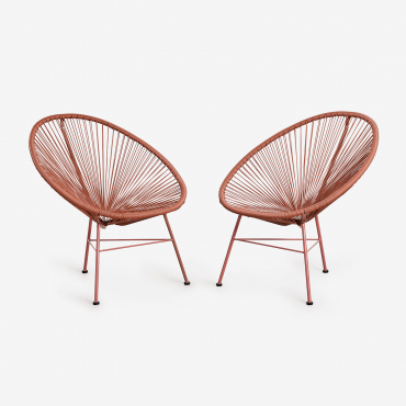 Pack Of 2 Garden Chairs In Steel And Synthetic Wicker New Acapulco Red Roof Tile - Sklum