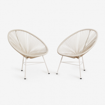 Pack Of 2 Garden Chairs In Steel And Synthetic Wicker New Acapulco Tapioca Beige - Sklum