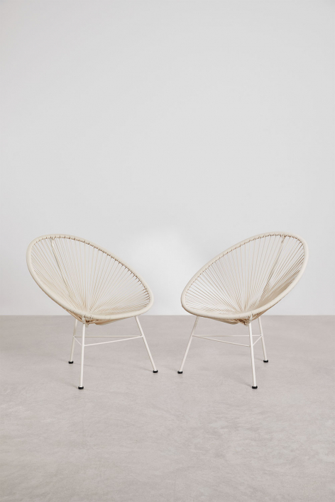 Pack of 2 armchairs in steel and synthetic wicker New Acapulco - Tapioca Beige