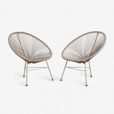 Pack Of 2 Armchairs In Steel And Synthetic Wicker New Acapulco Brown Frappé - Sklum