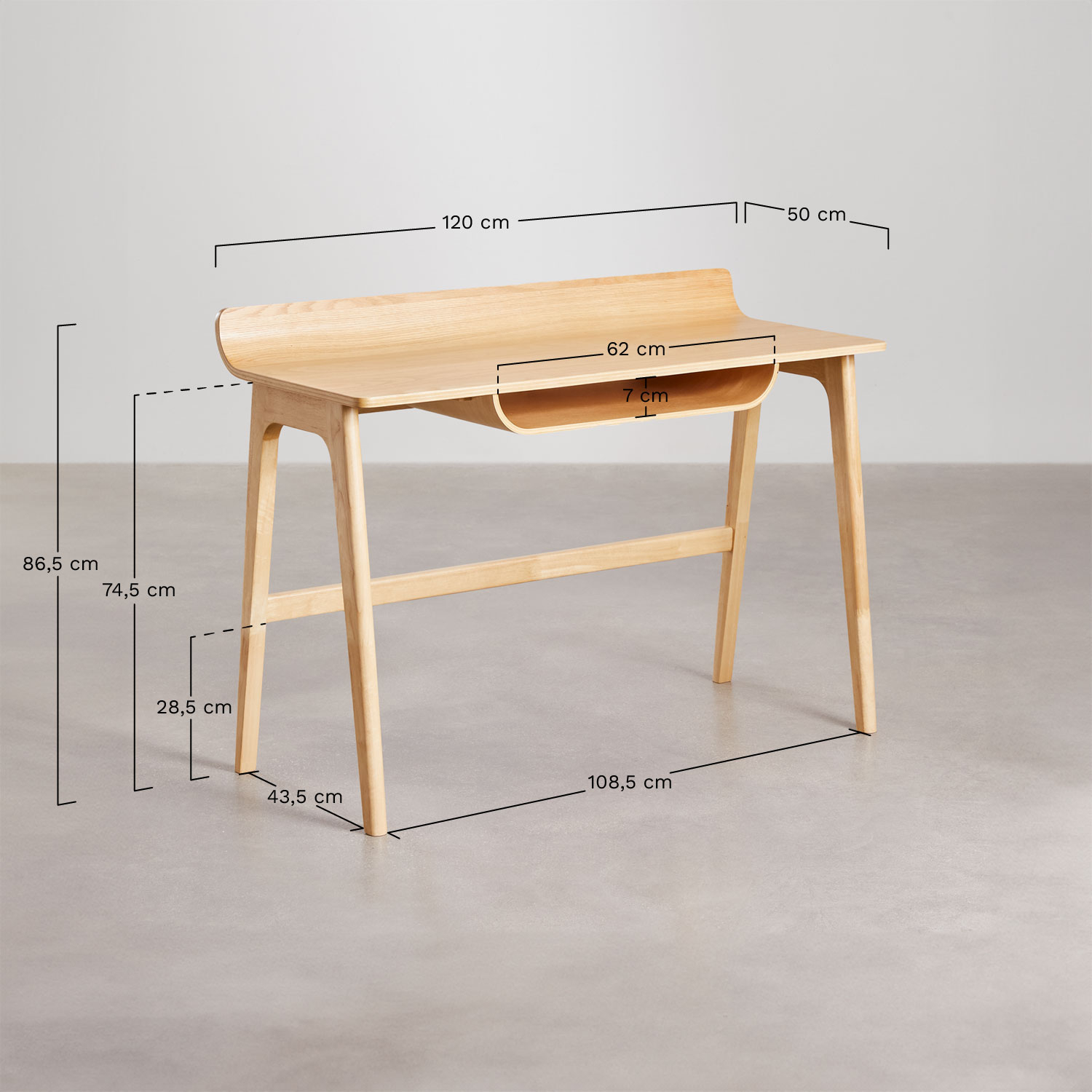 Desk 120x50 cm in Colman wood, MEASURES