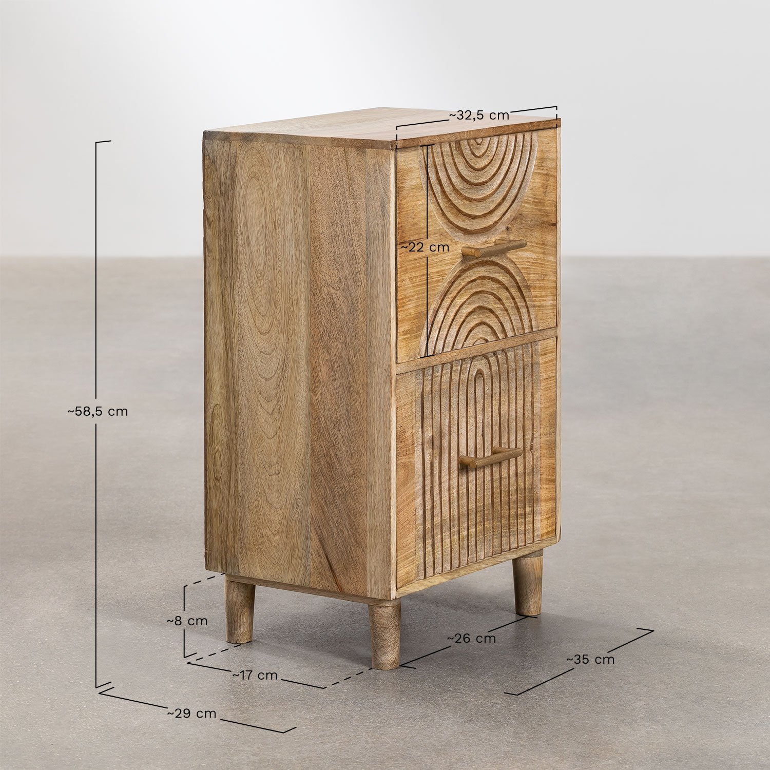 Langson mango wood bedside table set of 2, MEASURES