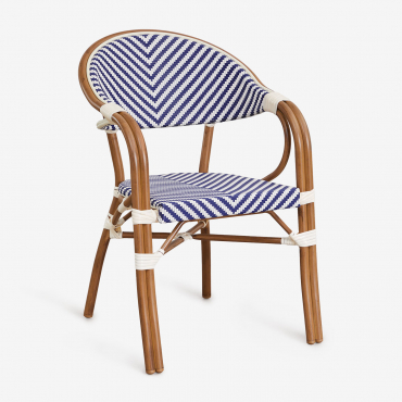 Brielle Bistro Stackable Dining Chair With Armrests In Aluminum Ken Blue - Gardenia White - Sklum