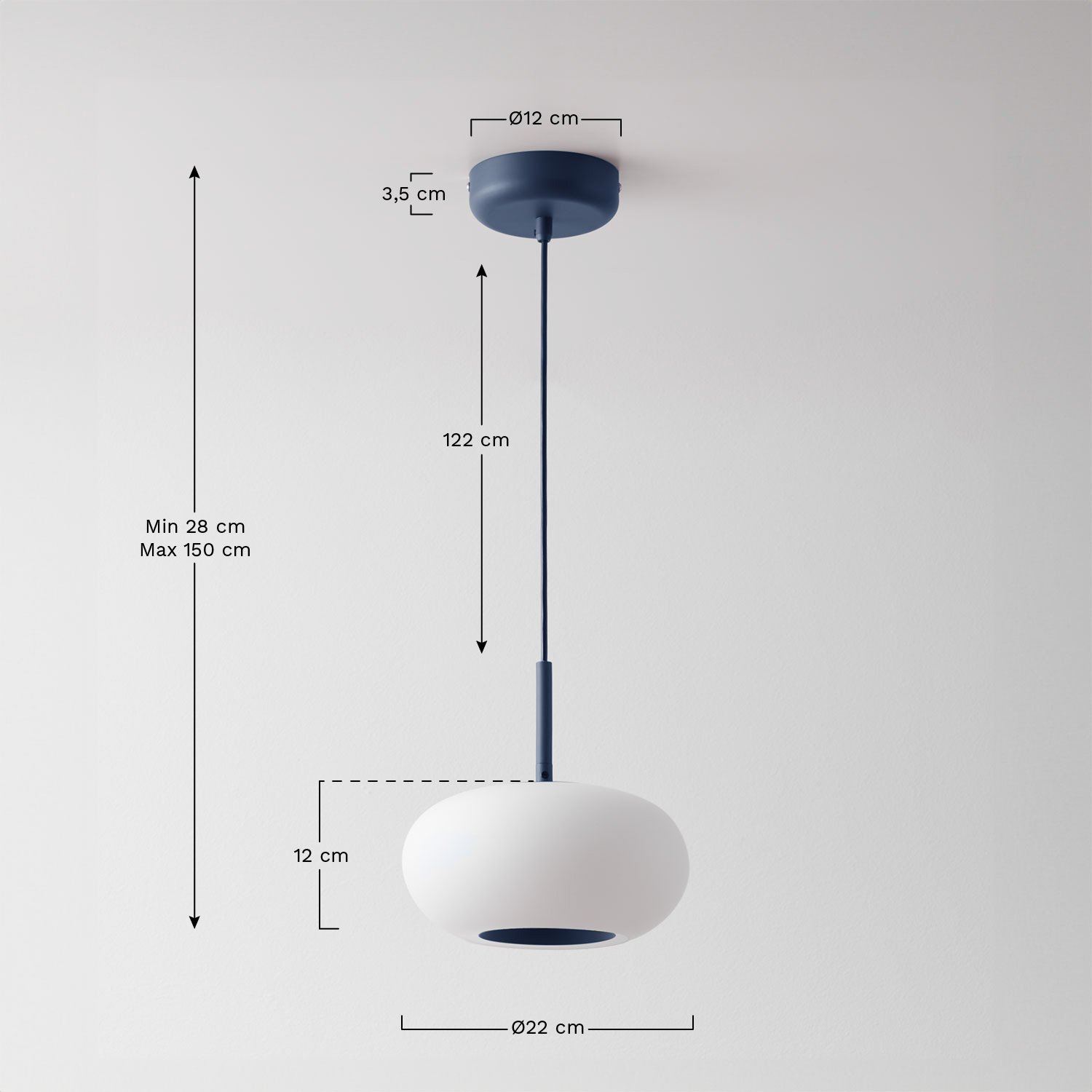 Deruent LED pendant ceiling lamp in crystal and steel, MEASURES