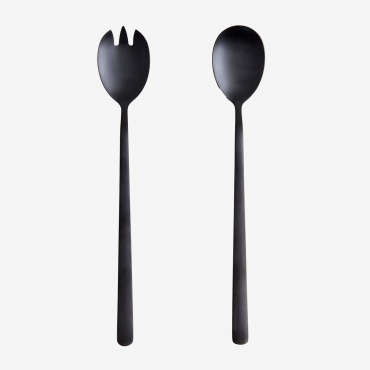 Set Of 2 Stainless Steel Sornia Salad Servers Black - Sklum