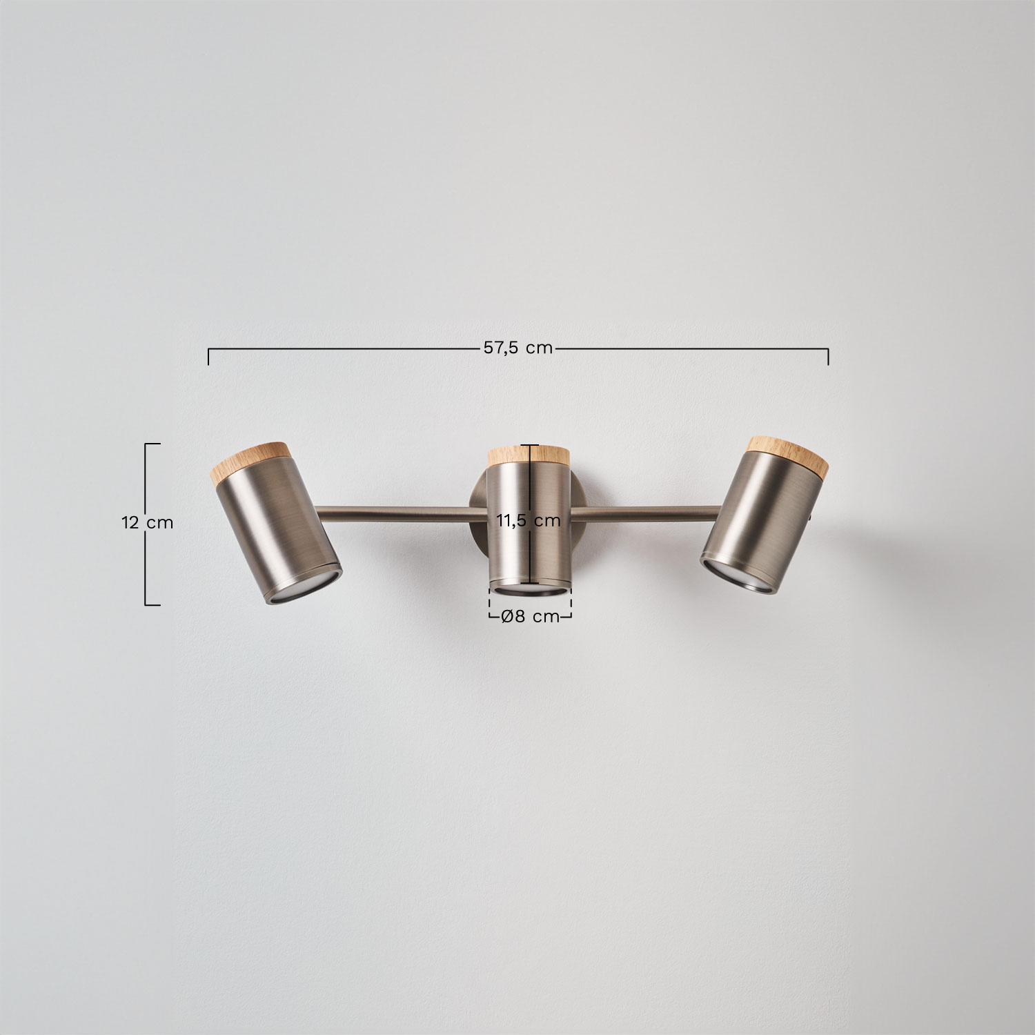 Directional wall lamp with 3 light points in Amaranto iron, MEASURES