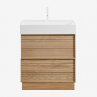 Jolene Wooden Bathroom Furniture Set With Integrated Sink Natural Wood & Mirrorless & White ↑20 Cm With Drain Valve Without Overflow Orveta - Sklum