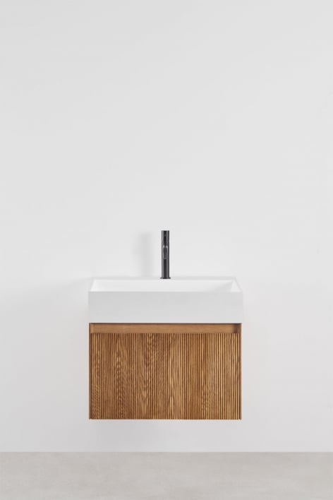 Suspended wooden bathroom furniture set with integrated sink Aldeia - Brown Ash