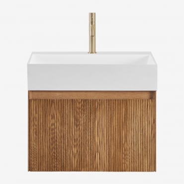 Aldeia Wooden Bathroom Furniture Set With Integrated Sink Dark Brown Wood & Mirrorless & Golden ↑20 Cm With Drain Valve Without Overflow - Sklum