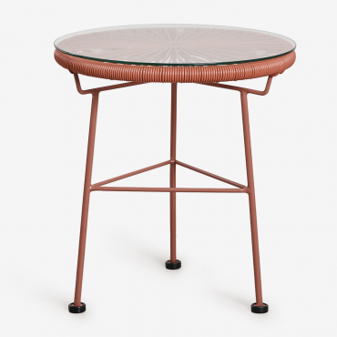 Round Garden Side Table Ø45 Cm In Steel And Synthetic Wicker Acapulco Red Roof Tile - Sklum
