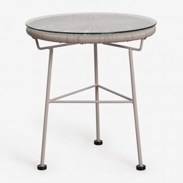 Round Garden Side Table Ø45 Cm In Steel And Synthetic Wicker Acapulco Brown Frappé - Sklum