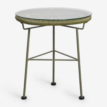Round Side Table Ø45 Cm In Steel And Synthetic Wicker Acapulco Deep Olive Green - Sklum