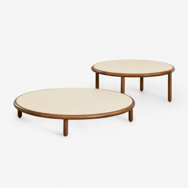Set Of 2 Round Acacia Wood Olivia Coffee Tables Beige Semoline & Dark Acacia Brown - Sklum