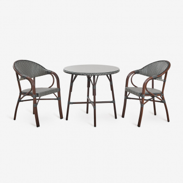 Brielle Bistro Round Table Set Ø80 Cm And 2 Stackable Dining Chairs With Armrests In Aluminium Grey Graphite - Sklum