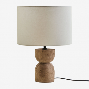 Table Lamp ↑40 Cm In Mango Wood And Linen Gabina White - Sklum