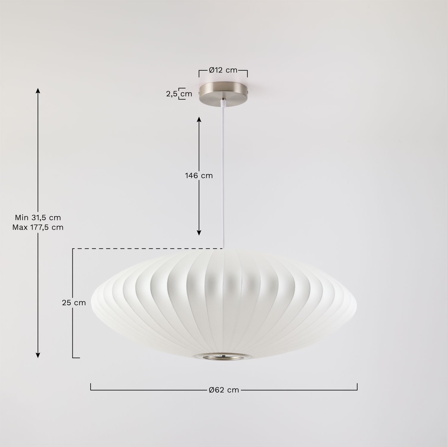 Ceiling lamp in artificial silk and iron Worel, MEASURES