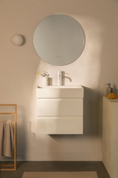 Suspended bathroom furniture set in wood and ash veneer with integrated Ona sink - White