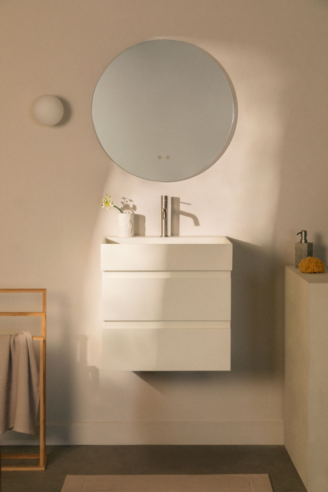 Suspended bathroom furniture set in wood and ash veneer with integrated Ona sink - White