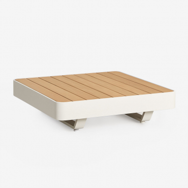 Square Garden Coffee Table 90x90 Cm In Aluminum Yarilo Natural Wood - Sklum