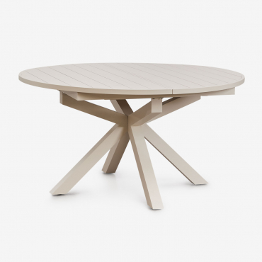 Extendable Round Dining Table 145-200x145 Cm In Barces Aluminium Tapioca Beige - Sklum
