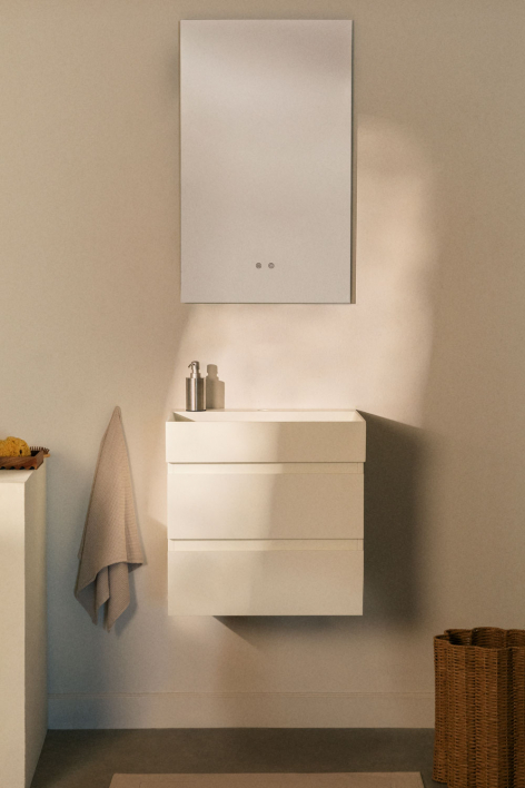 Suspended bathroom furniture set in wood and ash veneer with integrated Ona sink - White
