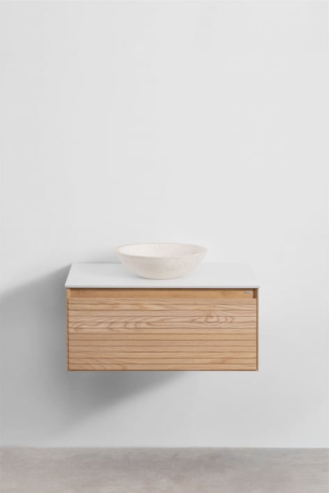 Suspended bathroom furniture set 80x50 cm in ash wood Tedrik - Brown Ash