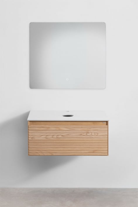 Suspended bathroom furniture set 80x50 cm in ash wood Tedrik - Brown Ash