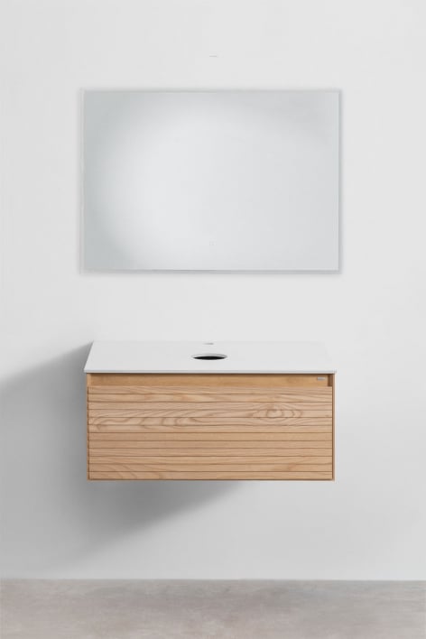 Suspended bathroom furniture set 80x50 cm in ash wood Tedrik - Brown Ash