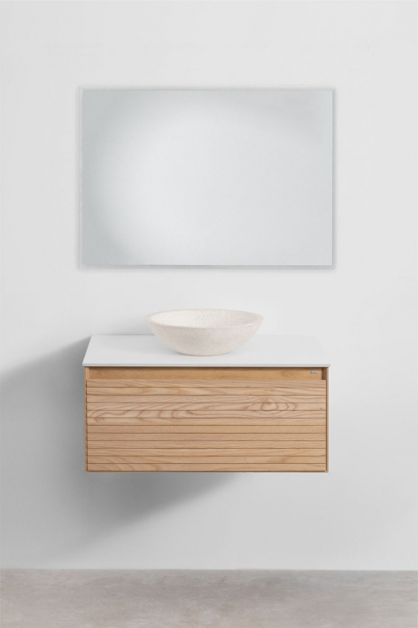 Suspended bathroom furniture set 80x50 cm in ash wood Tedrik - Brown Ash