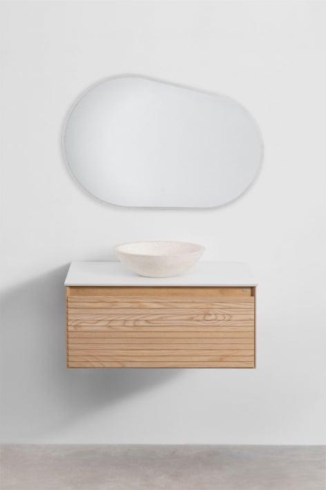 Suspended bathroom furniture set 80x50 cm in ash wood Tedrik - Brown Ash