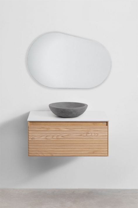 Suspended bathroom furniture set 80x50 cm in ash wood Tedrik - Brown Ash
