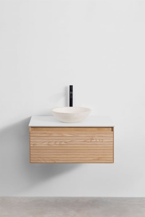 Suspended bathroom furniture set 80x50 cm in ash wood Tedrik - Brown Ash