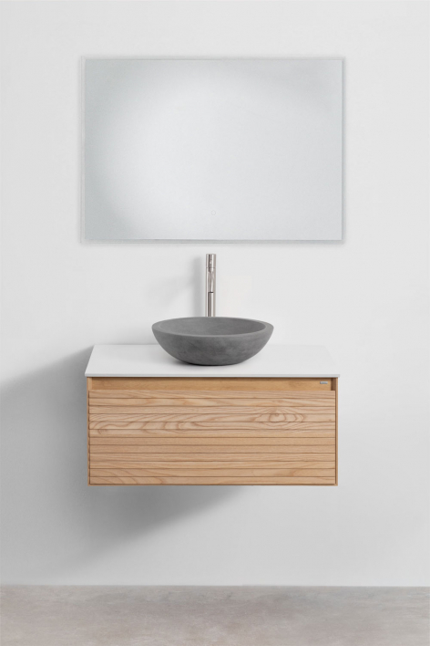 Suspended bathroom furniture set 80x50 cm in ash wood Tedrik - Brown Ash