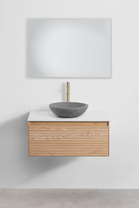 Suspended bathroom furniture set 80x50 cm in ash wood Tedrik - Brown Ash