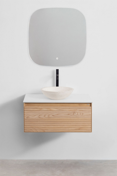 Suspended bathroom furniture set 80x50 cm in ash wood Tedrik - Brown Ash