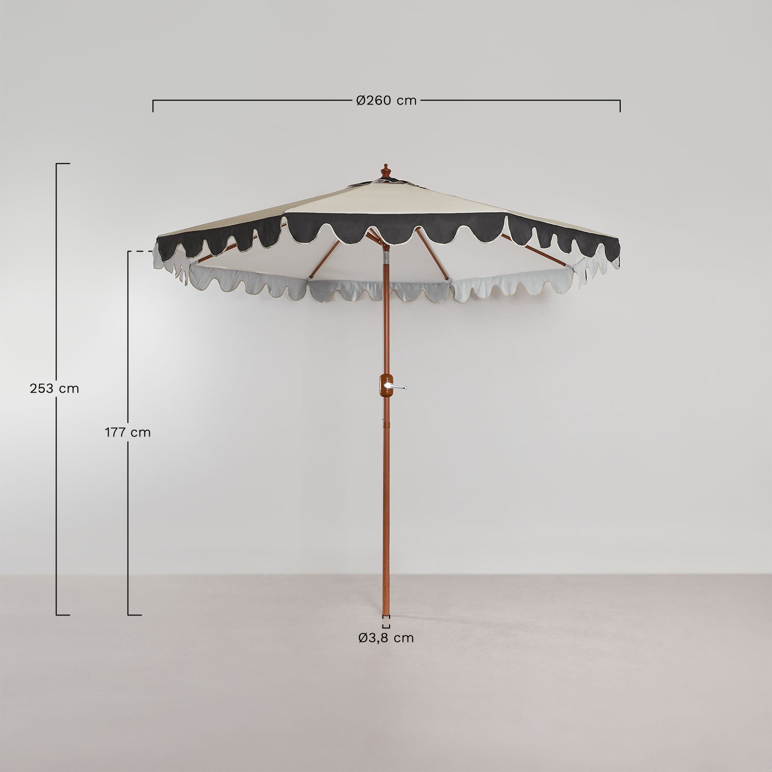 Ø260 cm parasol in Aneli fabric, MEASURES