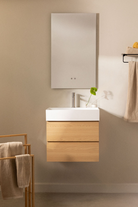 Suspended bathroom furniture set in wood and ash veneer with integrated Ona sink - Natural Wood