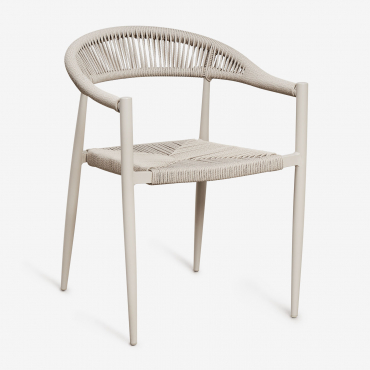 Pack Of 4 Stackable Garden Chairs With Armrests In Aluminium And Synthetic Rattan Amatria Tapioca Beige - Sklum