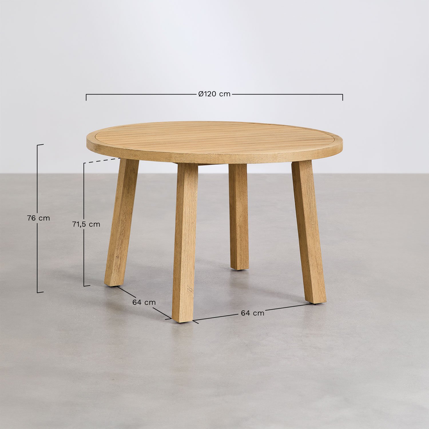 Round dining table Ø120 cm in acacia wood Dubai, MEASURES