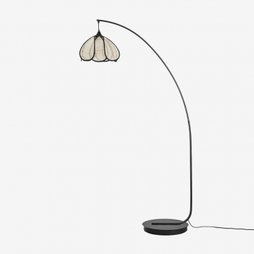 Vidson Iron And Linen Floor Lamp ↑160 Cm & Linen And Cotton Natural - Black - Sklum
