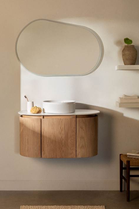 Suspended bathroom furniture set 90x50 cm in Carsone wood - Natural Wood