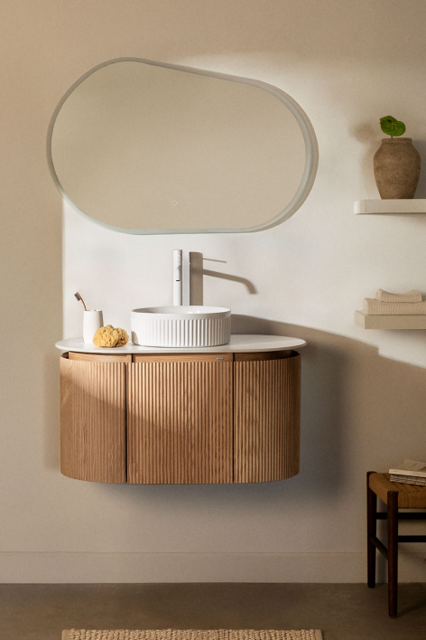 Suspended bathroom furniture set 90x50 cm in Carsone wood - Natural Wood