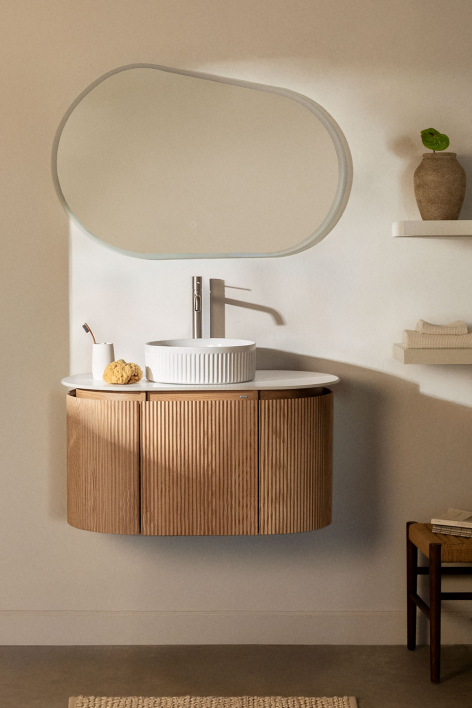 Suspended bathroom furniture set 90x50 cm in Carsone wood - Natural Wood