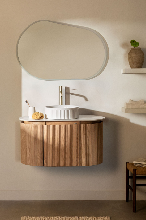 Suspended bathroom furniture set 90x50 cm in Carsone wood - Natural Wood