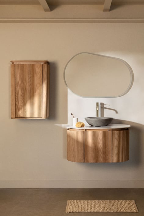 Suspended bathroom furniture set 90x50 cm in Carsone wood - Natural Wood